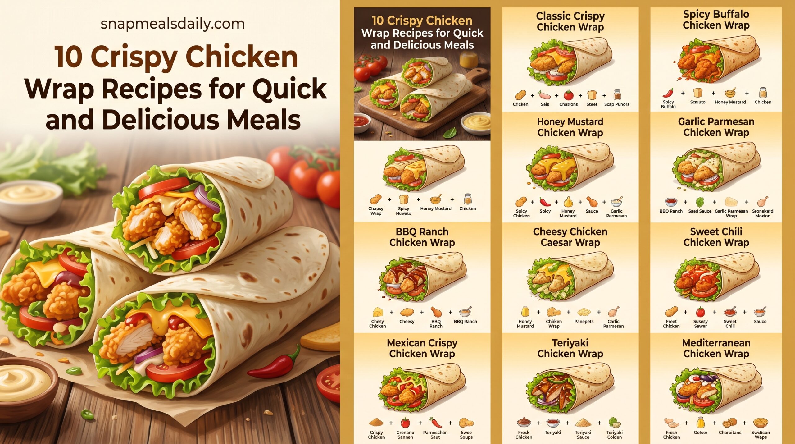 Crispy Chicken Wrap Recipes filled with fresh vegetables and creamy sauce