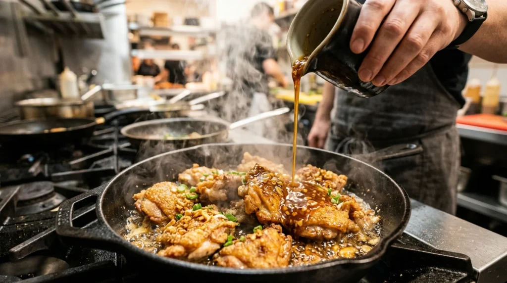 Checking the internal temperature of Honey Garlic Chicken for safe cooking