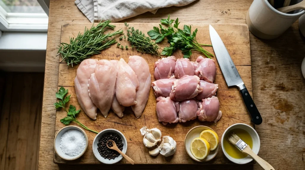 Fresh chicken thighs and breasts prepared for Honey Garlic Chicken