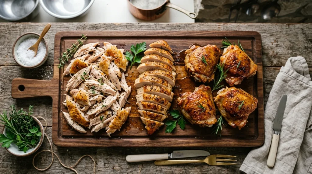 Different chicken cuts prepared for a juicy and flavorful Chicken Pot Pie recipe