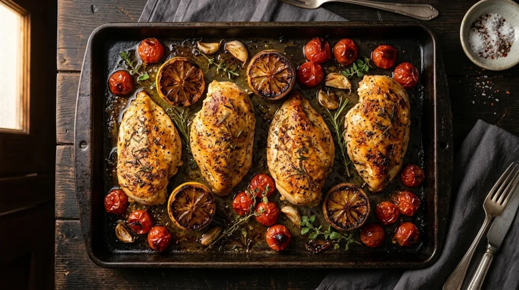 Meal prep containers filled with baked chicken breast, rice, and vegetables.